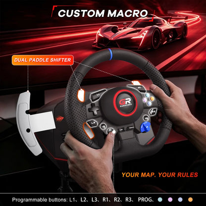 RGB Sim Racing Steering Wheel Set for PS5, PS4 & PC – 270°/900° Rotation, Vibration Feedback, Macro Buttons, 3 Hall Effect Pedals & Gear Shifter - Apex DriverAccessoire de sim-racingApex Driver