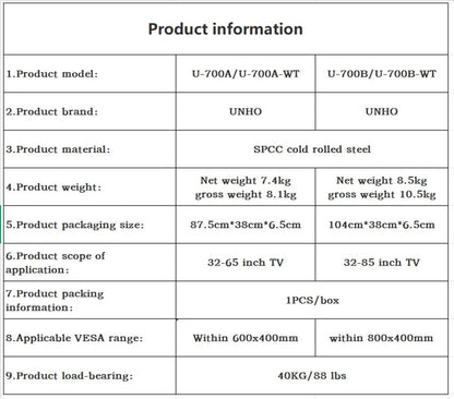 Unho Height-Adjustable Mobile TV Stand for 32–85 Inch LED/LCD Screens No Wall Drilling, TV & Gaming Monitor Support, VESA 600 × 400 mm, Maximum Load 40 kg / 88 lbs - Apex DriverAccessoire de sim-racingApex Driver