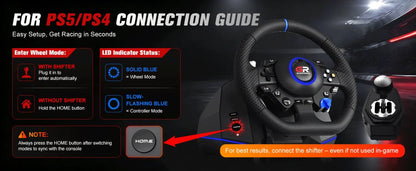 RGB Sim Racing Steering Wheel Set for PS5, PS4 & PC – 270°/900° Rotation, Vibration Feedback, Macro Buttons, 3 Hall Effect Pedals & Gear Shifter - Apex DriverAccessoire de sim-racingApex Driver