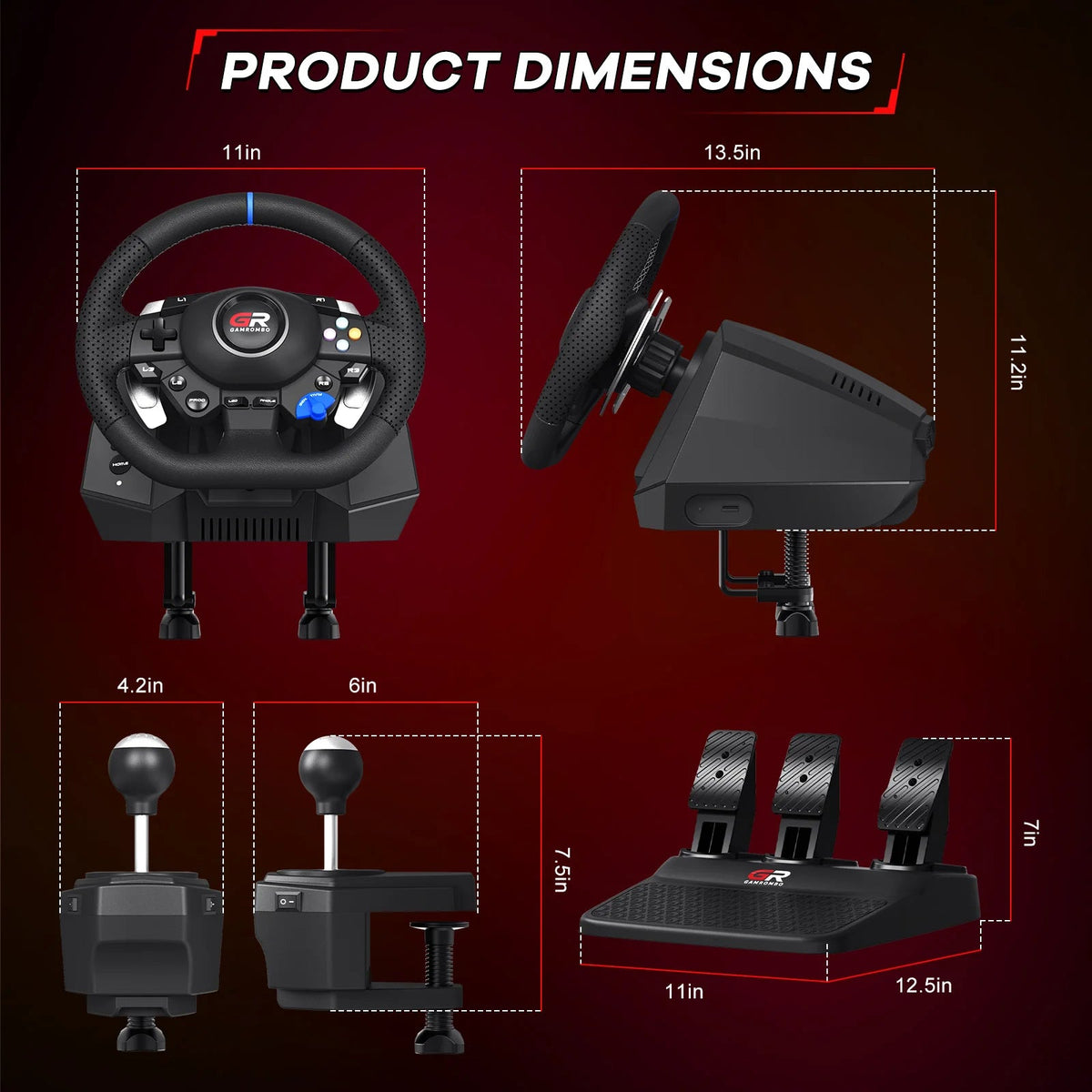 RGB Sim Racing Steering Wheel Set for PS5, PS4 & PC – 270°/900° Rotation, Vibration Feedback, Macro Buttons, 3 Hall Effect Pedals & Gear Shifter - Apex DriverAccessoire de sim-racingApex Driver