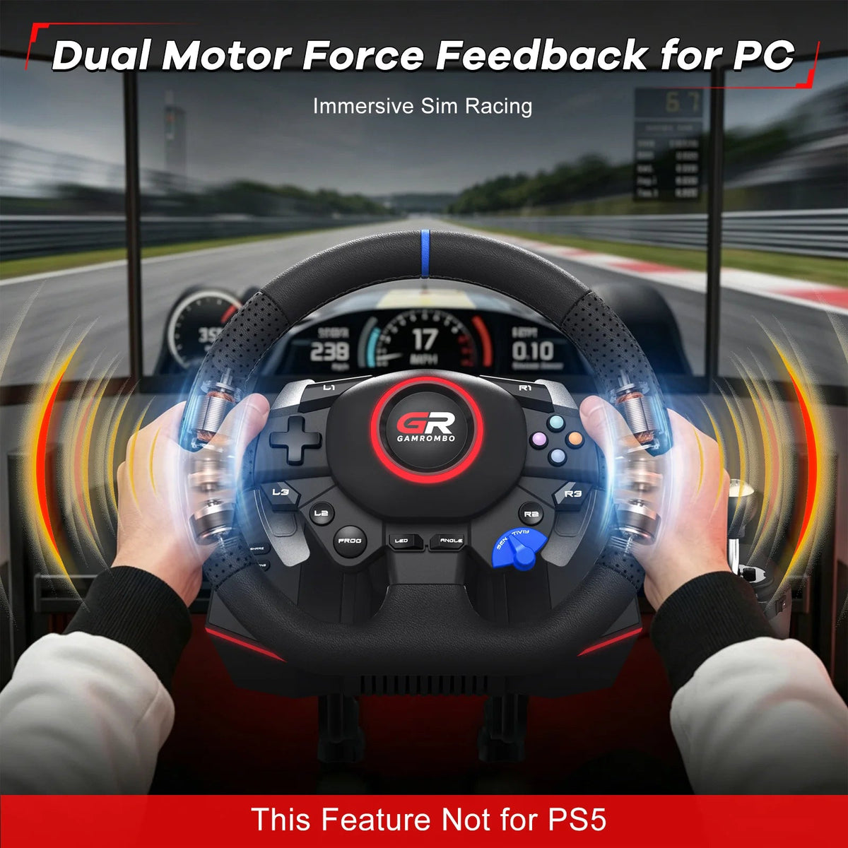 RGB Sim Racing Steering Wheel Set for PS5, PS4 & PC – 270°/900° Rotation, Vibration Feedback, Macro Buttons, 3 Hall Effect Pedals & Gear Shifter - Apex DriverAccessoire de sim-racingApex Driver