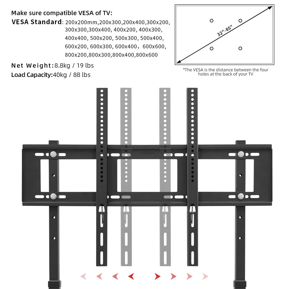 Unho Height-Adjustable Mobile TV Stand for 32–85 Inch LED/LCD Screens No Wall Drilling, TV & Gaming Monitor Support, VESA 600 × 400 mm, Maximum Load 40 kg / 88 lbs - Apex DriverAccessoire de sim-racingApex Driver