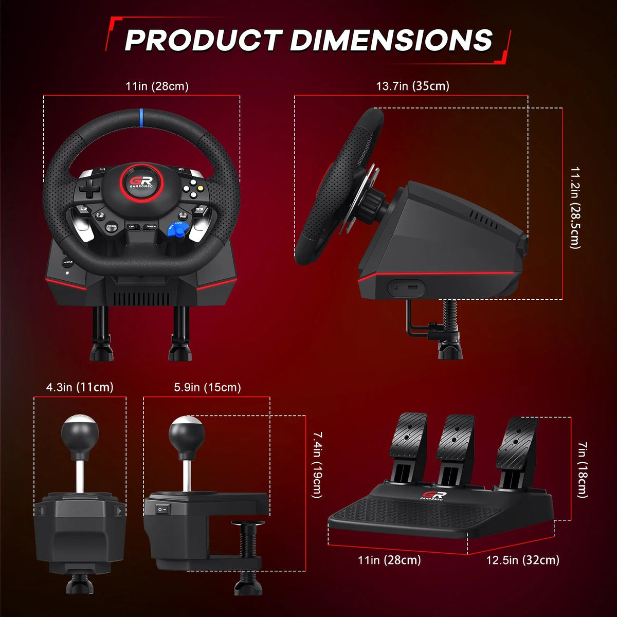 RGB Sim Racing Steering Wheel Set for PS5, PS4 & PC – 270°/900° Rotation, Vibration Feedback, Macro Buttons, 3 Hall Effect Pedals & Gear Shifter - Apex DriverAccessoire de sim-racingApex Driver