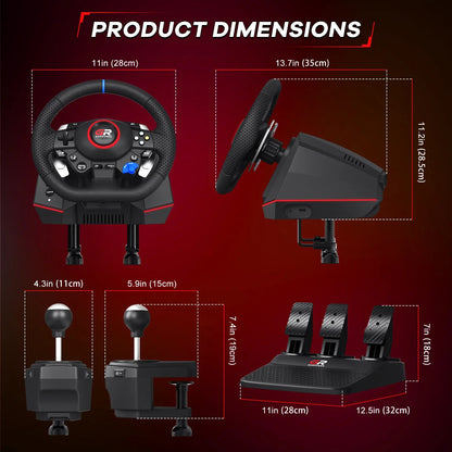 RGB Sim Racing Steering Wheel Set for PS5, PS4 & PC – 270°/900° Rotation, Vibration Feedback, Macro Buttons, 3 Hall Effect Pedals & Gear Shifter - Apex DriverAccessoire de sim-racingApex Driver
