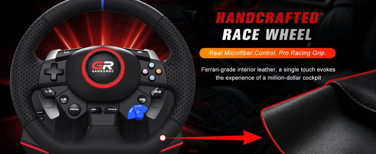 RGB Sim Racing Steering Wheel Set for PS5, PS4 & PC – 270°/900° Rotation, Vibration Feedback, Macro Buttons, 3 Hall Effect Pedals & Gear Shifter - Apex DriverAccessoire de sim-racingApex Driver